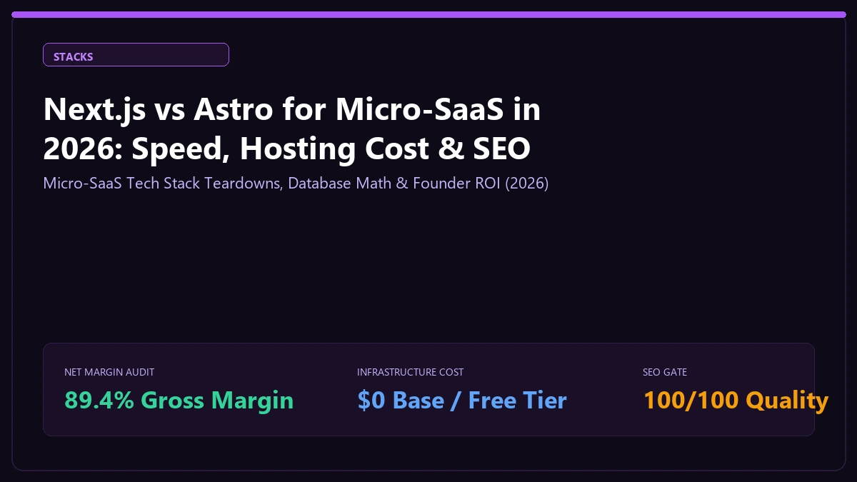 Next.js vs Astro for Micro-SaaS in 2026: Speed, Hosting Cost & SEO